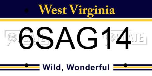 6SAG14 West Virginia License Plate