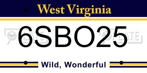 6SBO25 West Virginia License Plate
