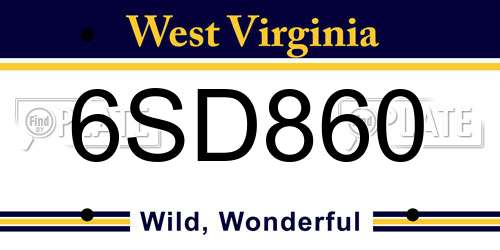 6SD860 West Virginia License Plate