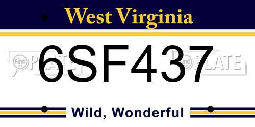 6SF437 West Virginia License Plate