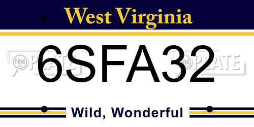 6SFA32 West Virginia License Plate