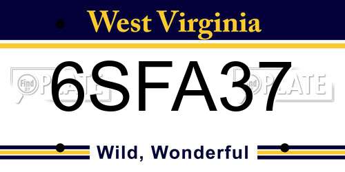 6SFA37 West Virginia License Plate