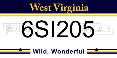 6SI205 West Virginia License Plate