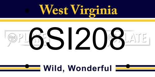 6SI208 West Virginia License Plate