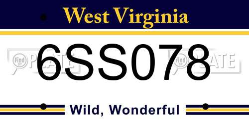 6SS078 West Virginia License Plate