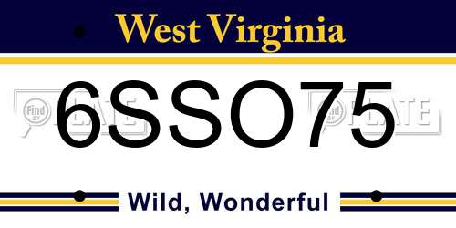 6SSO75 West Virginia License Plate