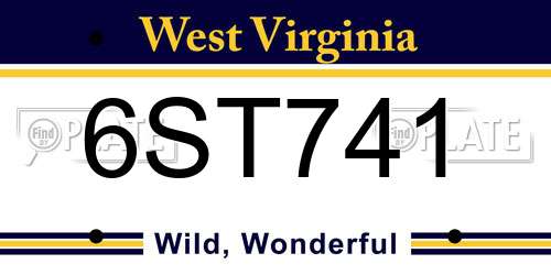 6ST741 West Virginia License Plate
