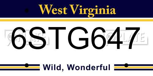 6STG647 West Virginia License Plate