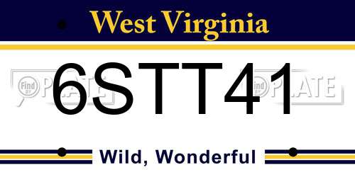 6STT41 West Virginia License Plate