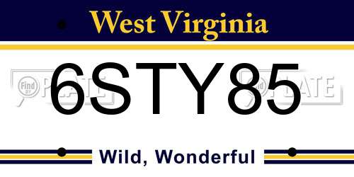 6STY85 West Virginia License Plate
