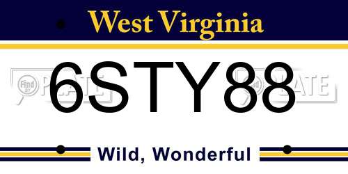 6STY88 West Virginia License Plate