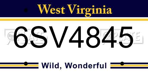 6SV4845 West Virginia License Plate