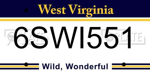 6SWI551 West Virginia License Plate