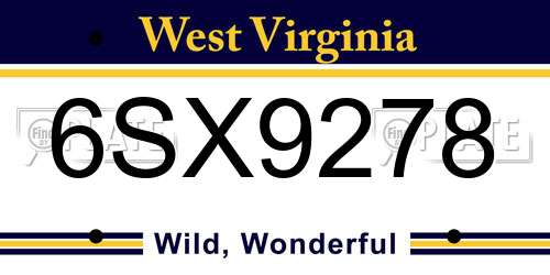 6SX9278 West Virginia License Plate