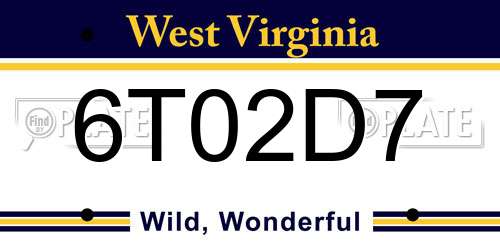 6T02D7 West Virginia License Plate