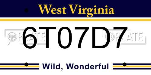 6T07D7 West Virginia License Plate