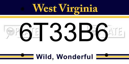 6T33B6 West Virginia License Plate