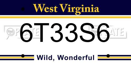 6T33S6 West Virginia License Plate