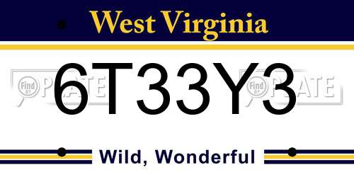 6T33Y3 West Virginia License Plate
