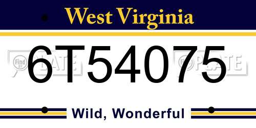 6T54075 West Virginia License Plate