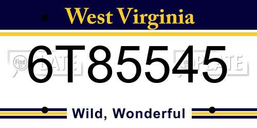 6T85545 West Virginia License Plate