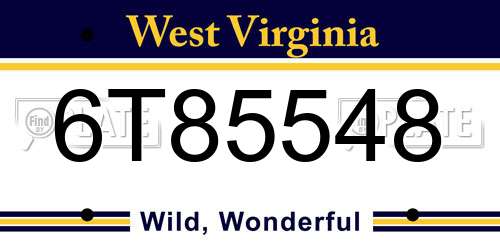 6T85548 West Virginia License Plate