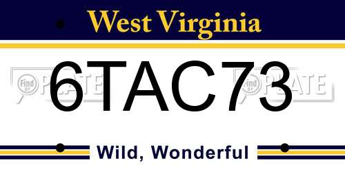 6TAC73 West Virginia License Plate