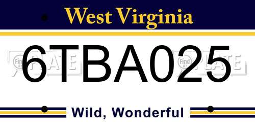6TBA025 West Virginia License Plate