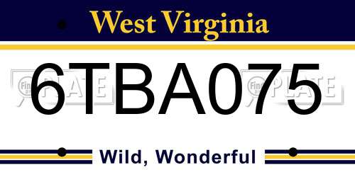 6TBA075 West Virginia License Plate