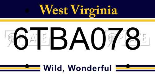 6TBA078 West Virginia License Plate