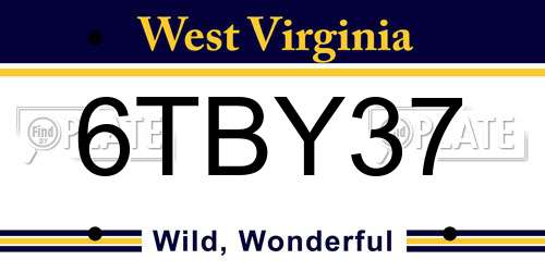 6TBY37 West Virginia License Plate