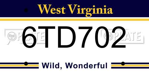 6TD702 West Virginia License Plate