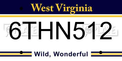 6THN512 West Virginia License Plate