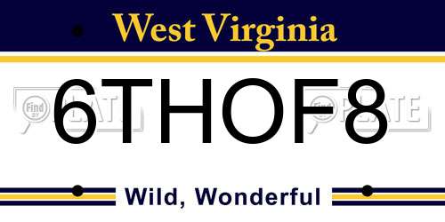 6THOF8 West Virginia License Plate