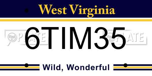 6TIM35 West Virginia License Plate