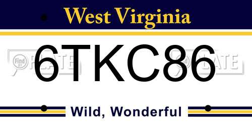 6TKC86 West Virginia License Plate