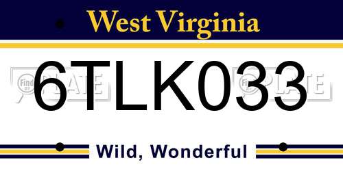 6TLK033 West Virginia License Plate