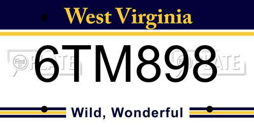 6TM898 West Virginia License Plate