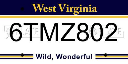 6TMZ802 West Virginia License Plate