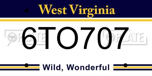 6TO707 West Virginia License Plate
