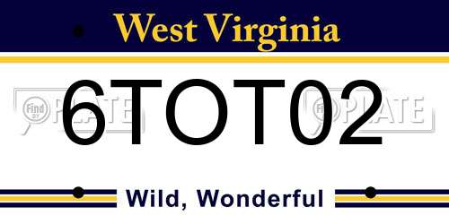 6TOT02 West Virginia License Plate