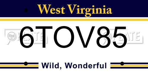 6TOV85 West Virginia License Plate