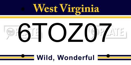 6TOZ07 West Virginia License Plate
