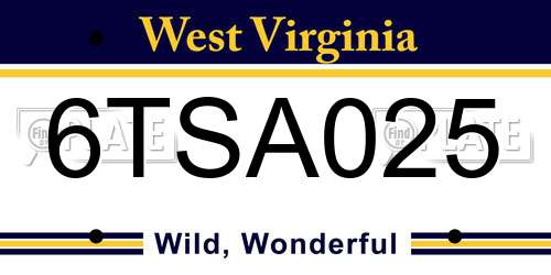 6TSA025 West Virginia License Plate