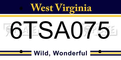 6TSA075 West Virginia License Plate