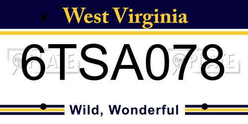 6TSA078 West Virginia License Plate