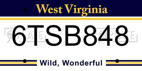 6TSB848 West Virginia License Plate