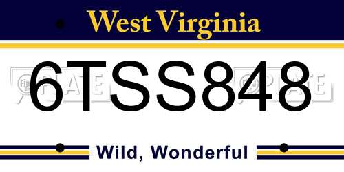 6TSS848 West Virginia License Plate