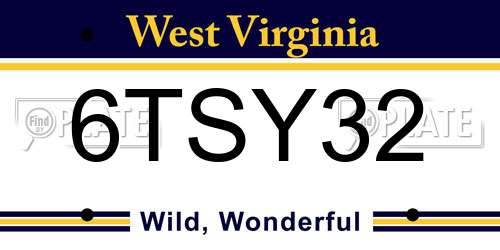 6TSY32 West Virginia License Plate
