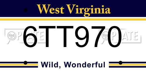 6TT970 West Virginia License Plate